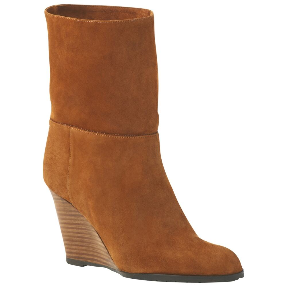 L.K. Bennett Zia Caramel Brown Suede Stacked Wedge Boots 39